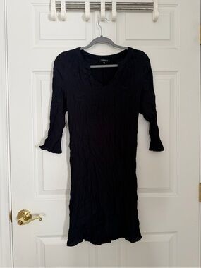 French Black V-Neck 3/4 Sleeve Dress